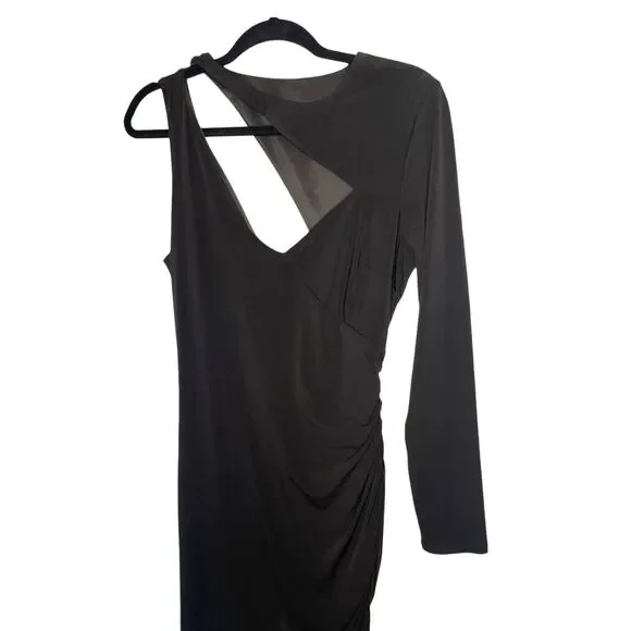 NWT BCBG MaxAzria Black Asymmetric Midi Dress Size M - Picture 5 of 13
